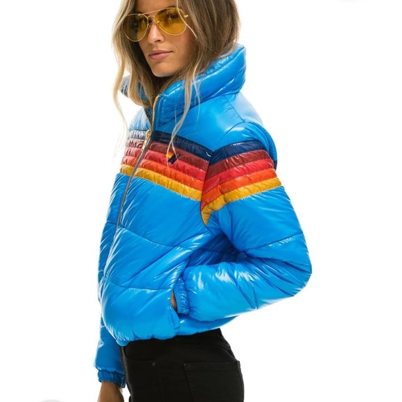 Aviator Nation Vibrant Blue Puffer with Multicolor Stripes - Picture 2 of 10